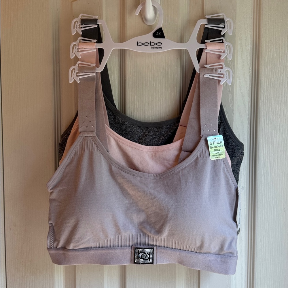 NWT BEBE INTIMATES 3 BRA COMFORT BRA SET-ONE PINK ONE BEIGE ONE GRAY